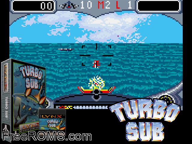 Turbo Sub (1991) [a1] Atari Lynx game showing 3D box cover and gameplay screenshot